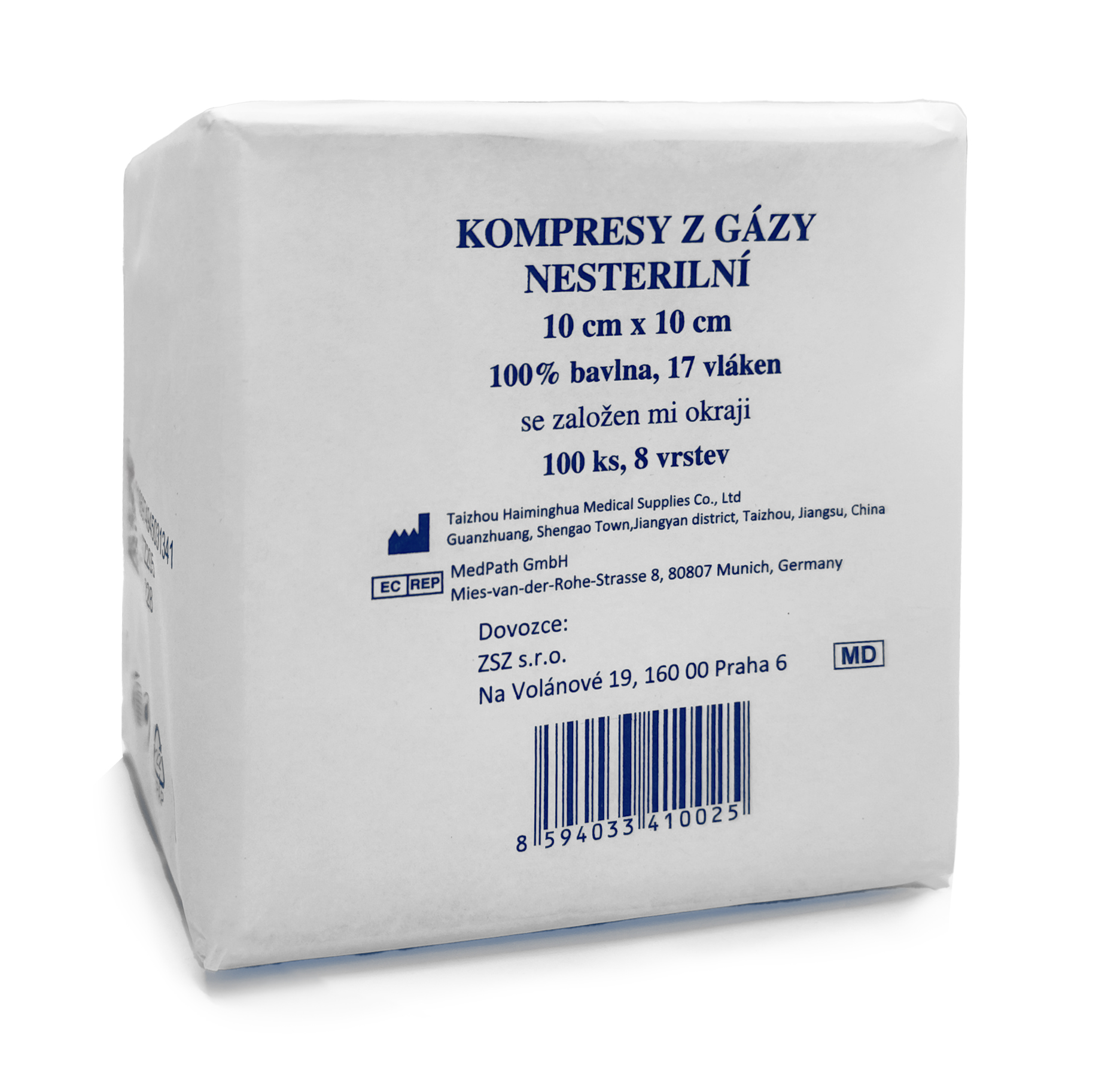 Kompresy nesterilní 10 x 10, 8 vrstev